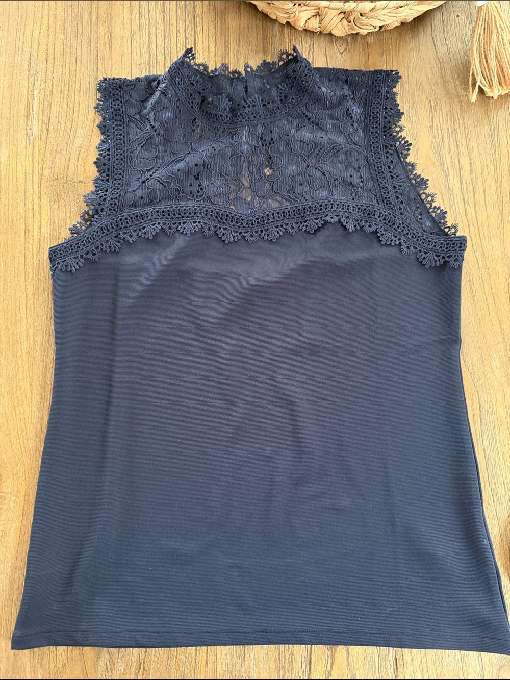 H&M Navy Lace Yoke Sleeveless Top - Size L